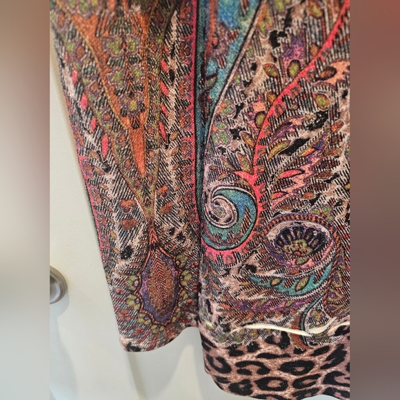 Boho Paisley Leopard Print Knit Mini Dress Size M Long Sleeve Stretch - Picture 2 of 10